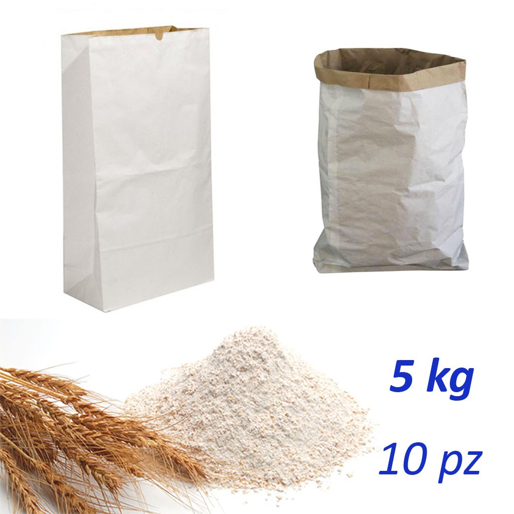 10 Sacchetti carta alimentari bianchi-avana sacco per farina 5 kg 