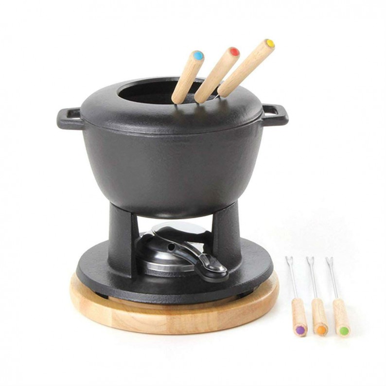 Pentolino Fonduta In Ghisa Smaltata | 1 Litro, Colore Rosso | Set 6 Pezzi Senza Coperchio - Foto 4