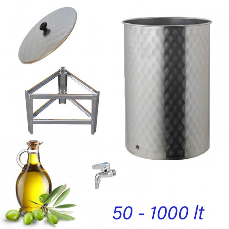 Serbatoio contenitore inox per olio d'oliva con supporto acciaio