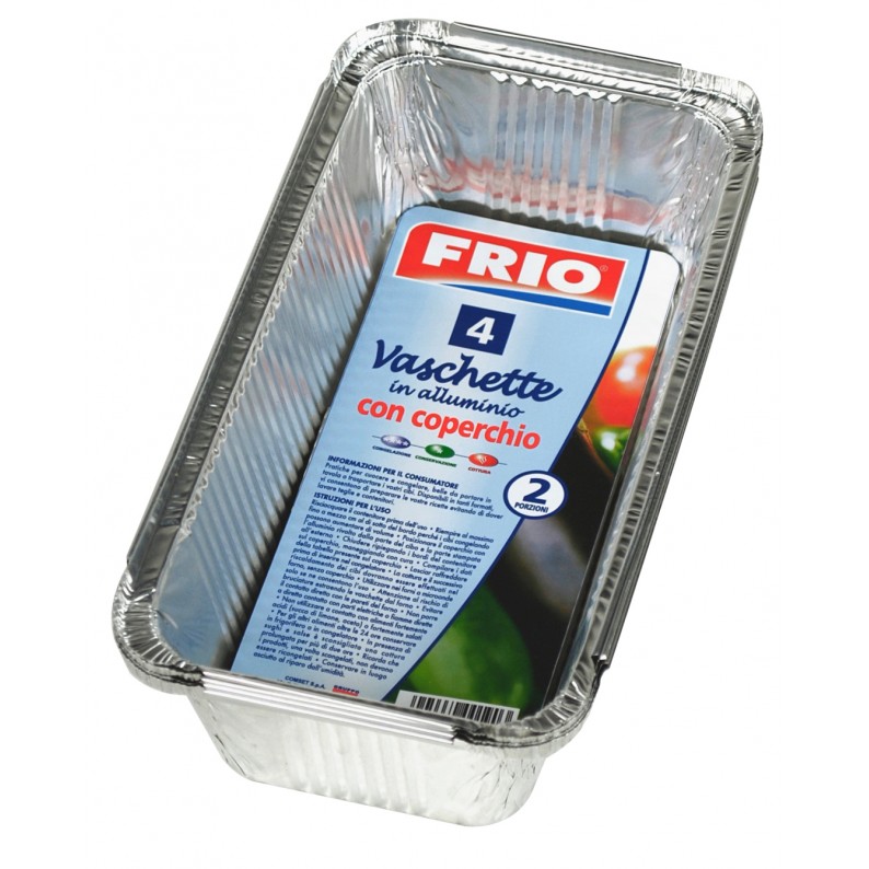VASCHETTA IN ALLUMINIO PER ALIMENTI RETTANGOLARE 2 PORZIONI CON COPERCHIO  Pz 4