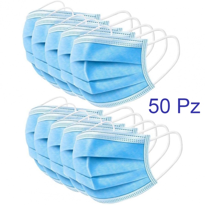 Set 50 maschere protettive monouso blu a triplo strato