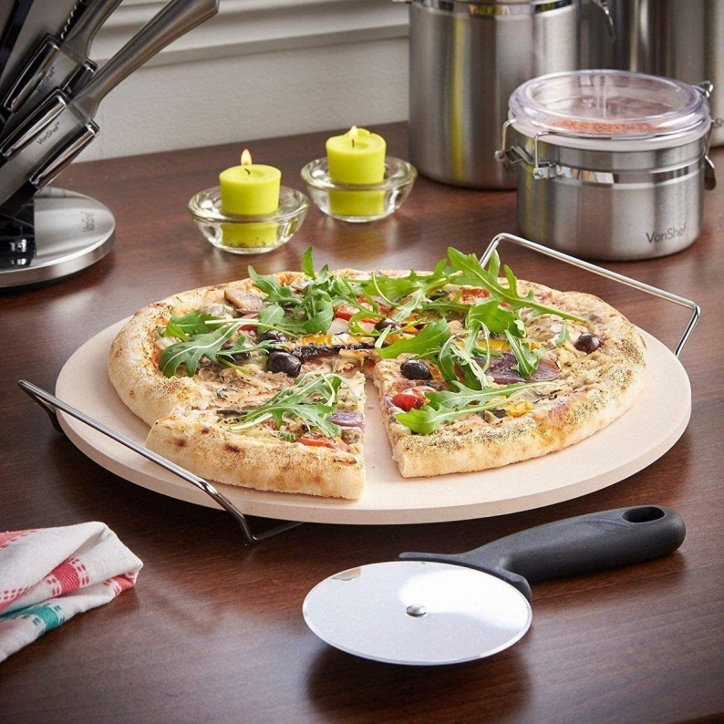 Pietra refrattaria per cottura Pizza cm 33 con supporto