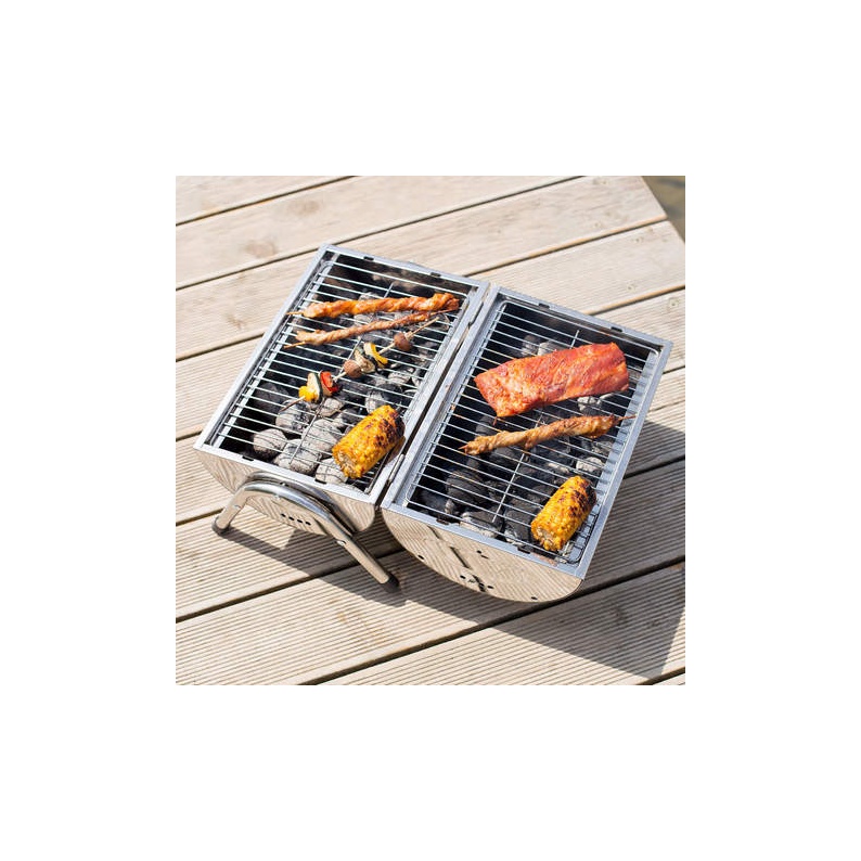 Sauvic Barbecue Da Tavolo In Acciaio Inox 25x20 Cm Con Cassetto Per Brace