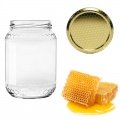 Barattolo in vetro per miele con decoro celle completo di tappo