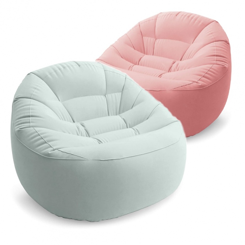 AVENLI Poltrona Gonfiabile Floccata Con Sgabello - PVC Impermeabile, Grigio/Nero, Per Interni/Esterni, Portabevande - Foto 6