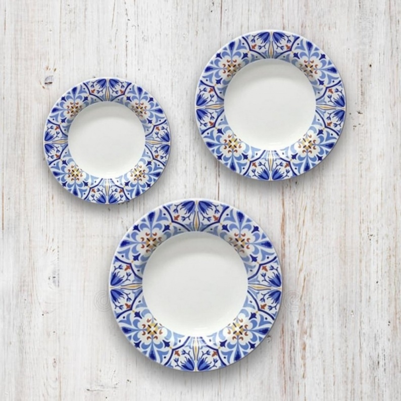 Servizio 18 piatti porcellana Amalfi Saturnia colore Blu