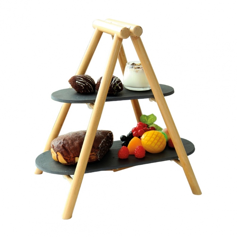 Vassoio Multilivello In Ardesia E Acciaio - Alzata Per Dolci E Finger Food, Elegante E Pratica