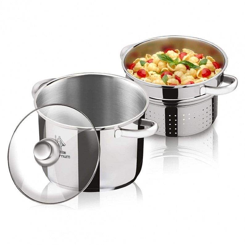 Set per cottura a vapore in acciaio inox 18/10 triplo fondo, cm22