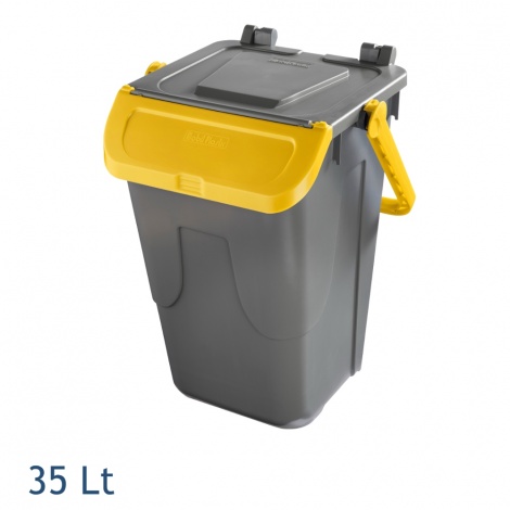 Bidone Ecology Grigio Marrone Bidone Raccolta Differenziata 25 Litri ' Ecology' - Grigio Con Sportello Marrone, Pratico E Resistente Contenitore Rifiuti Sportello Basculante