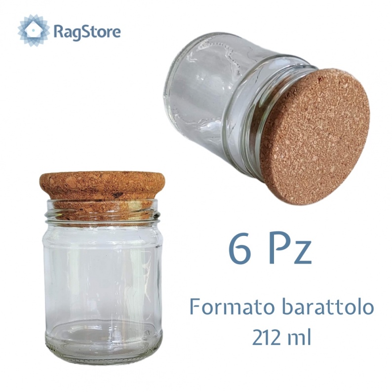 Sendez Set 6 Barattoli In Vetro Per Spezie Con Tappo In Sughero - 180 Ml Ciascuno - Ideali Per Tè, Erbe E Conservazione