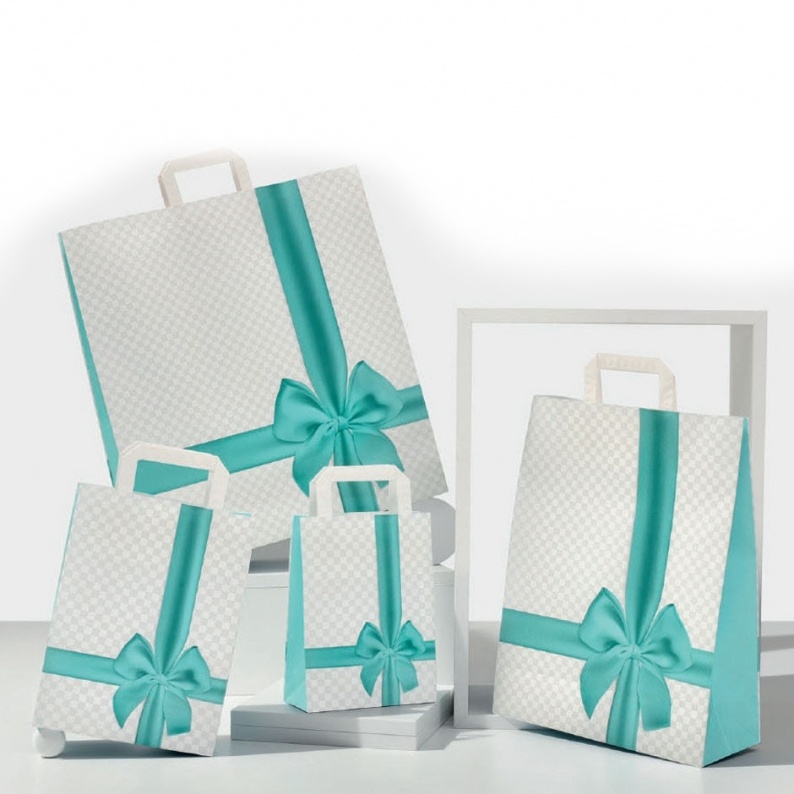 10 Bustine Shopper Regalo Plastificate Bianche Con Finestra Trasparente - 24x14x19,5 Cm