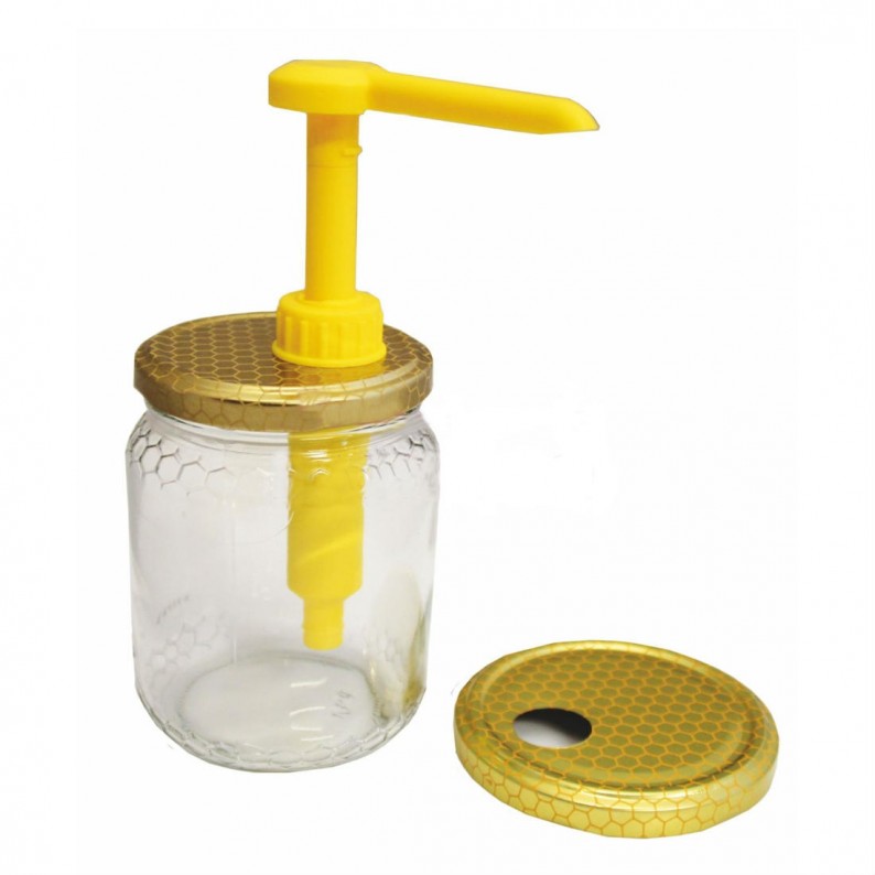 bottiglia sciroppo da 8 oz. vetro per miele con supporto dispenser per sciroppo MMCCHB Vaso per miele bel vetro a nido d'ape 