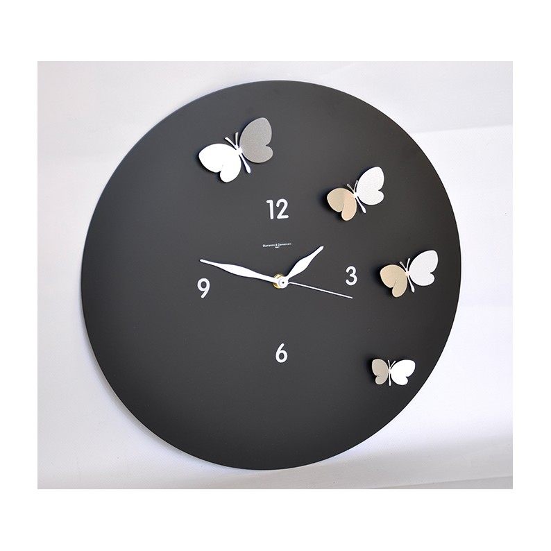 OROLOGIO DA PARETE TONDO MERIDIANA FARFALLE CM 38 NERO