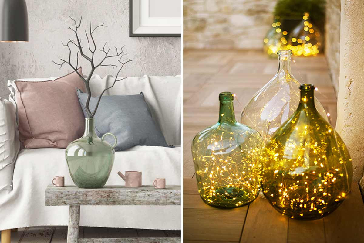 Damigiane di vetro con luci a led