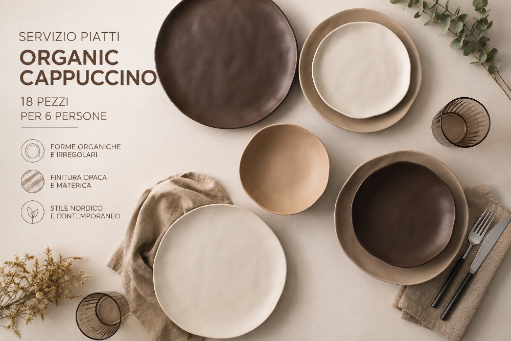 Set 18 piatti porcellana Organic Cappuccino